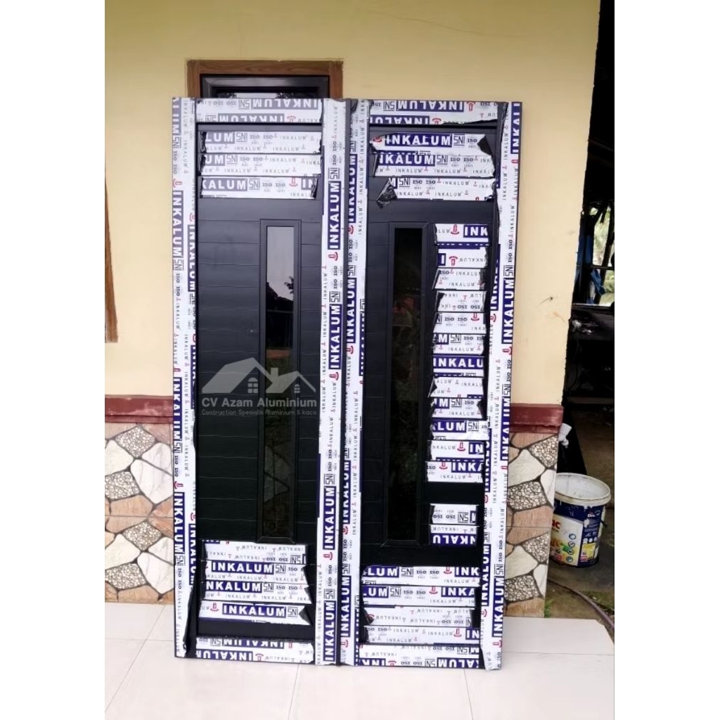PINTU KUPU TARUNG ALUMINIUM FULL SPANDREL + KACA INTIP uk L140xT200 bisa costum model dan ukuran GRA