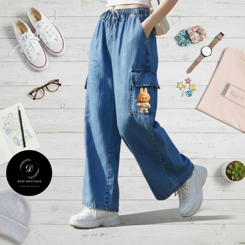 Kulot Anak Sablon Labubu & Kuromi Remaja Motif Love dengan Bahan semi Jeans