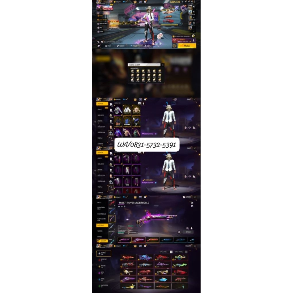 AKUN FF SULTAN-LEVEL TINGGI, SKIN LENGKAP READY AKUN FF MURAH-BAGUS FULL SKIN