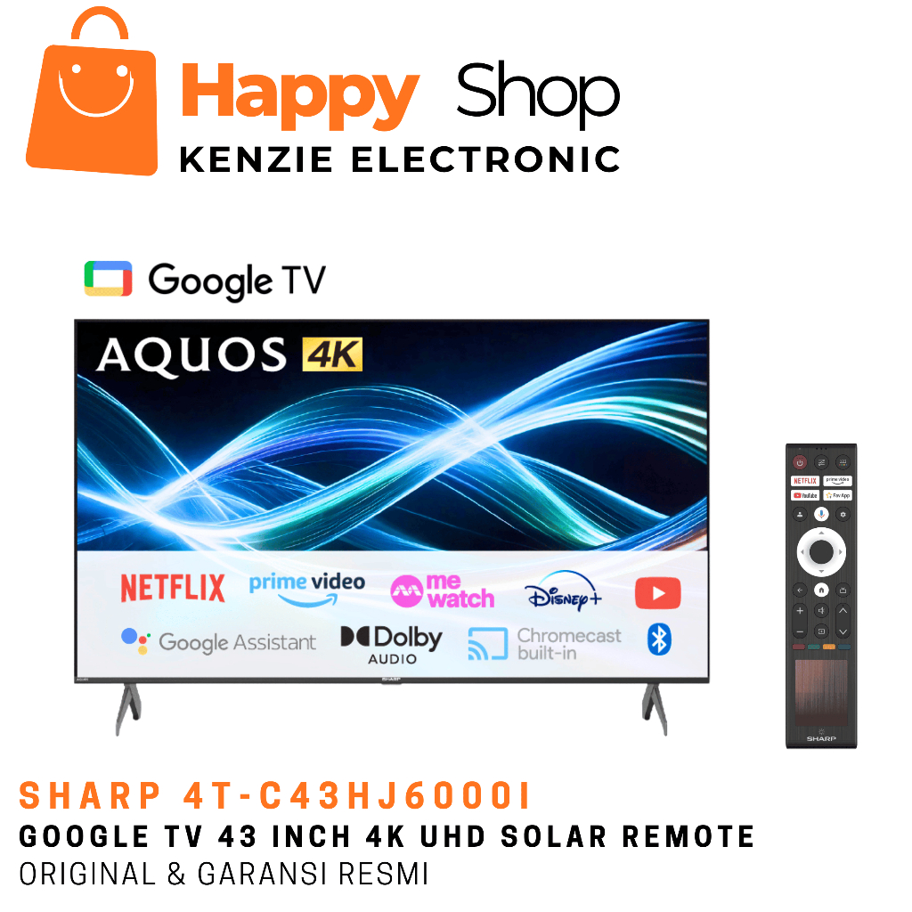 Google TV Android 43 Inch Sharp 4T C43HJ6000I UHD 4K Solar Remote TV Sharp 43 Inch