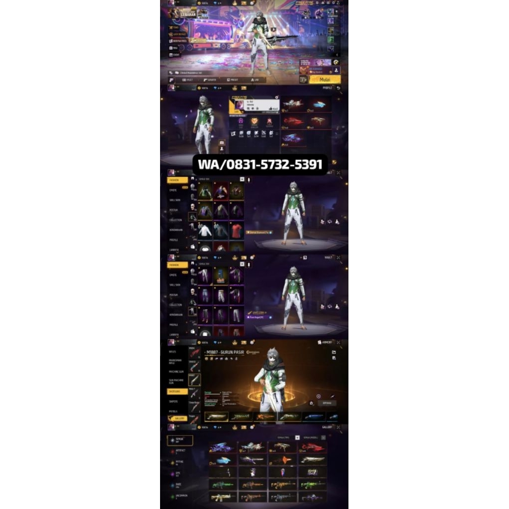 AKUN FF SULTAN-LEVEL TINGGI, SKIN LENGKAP READY AKUN FF MURAH-BAGUS FULL SKIN