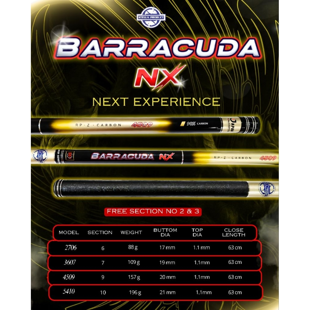 Tegek Stella Barracuda NX | FREE Section no 2&3 | 270 / 360 / 450 / 540 | Termurah & Terlengkap