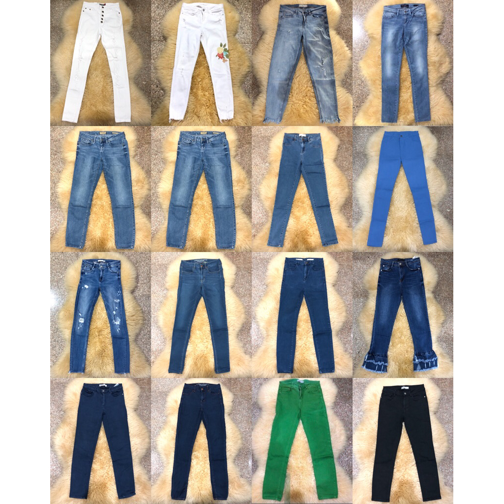 Zara Guess Original Celana Panjang Wanita Skinny Slim Fit Biru Hijau Jeans Preloved