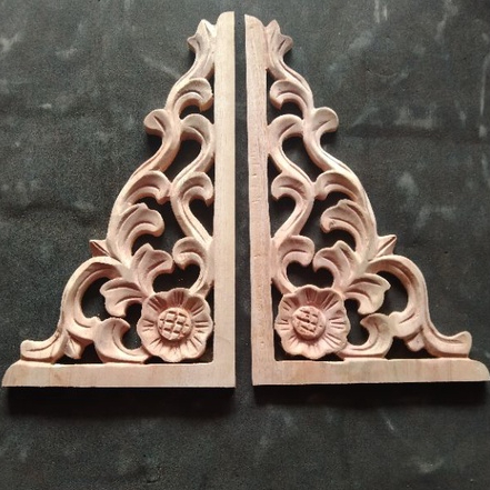 Ornamen Ukiran Sudut Bahan Kayu Mahoni Murah Size 30x17 cm