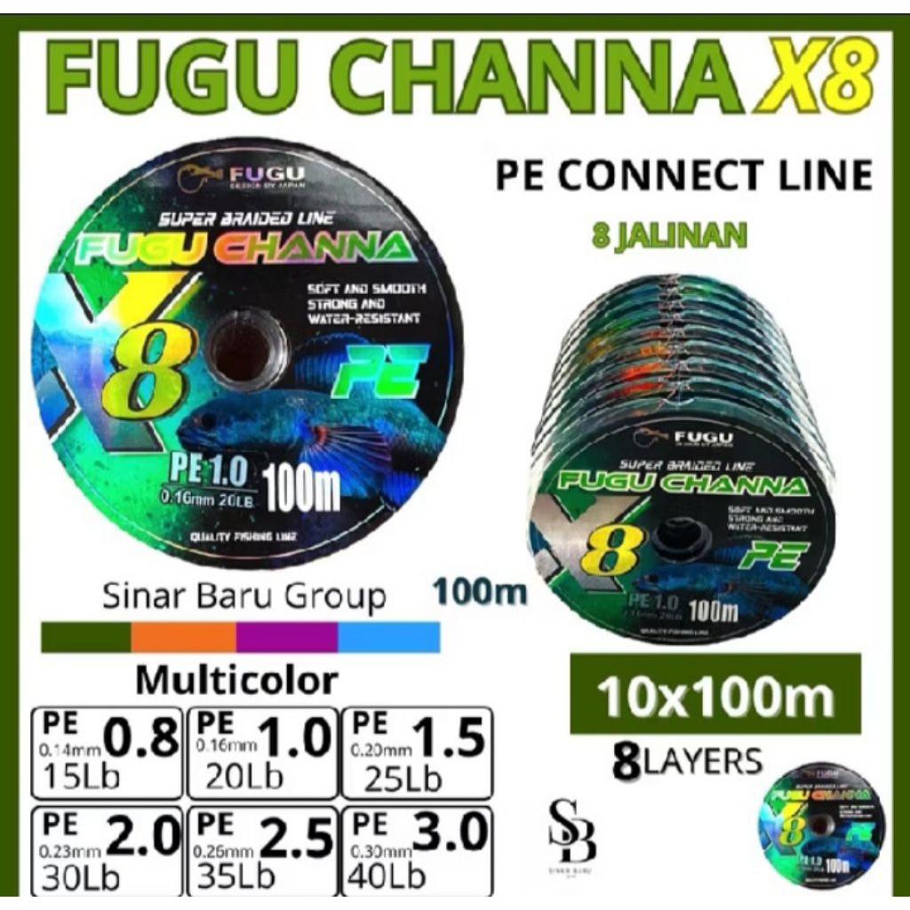 senar kuat awet halus tahan lama PE fugu channa X8 100m