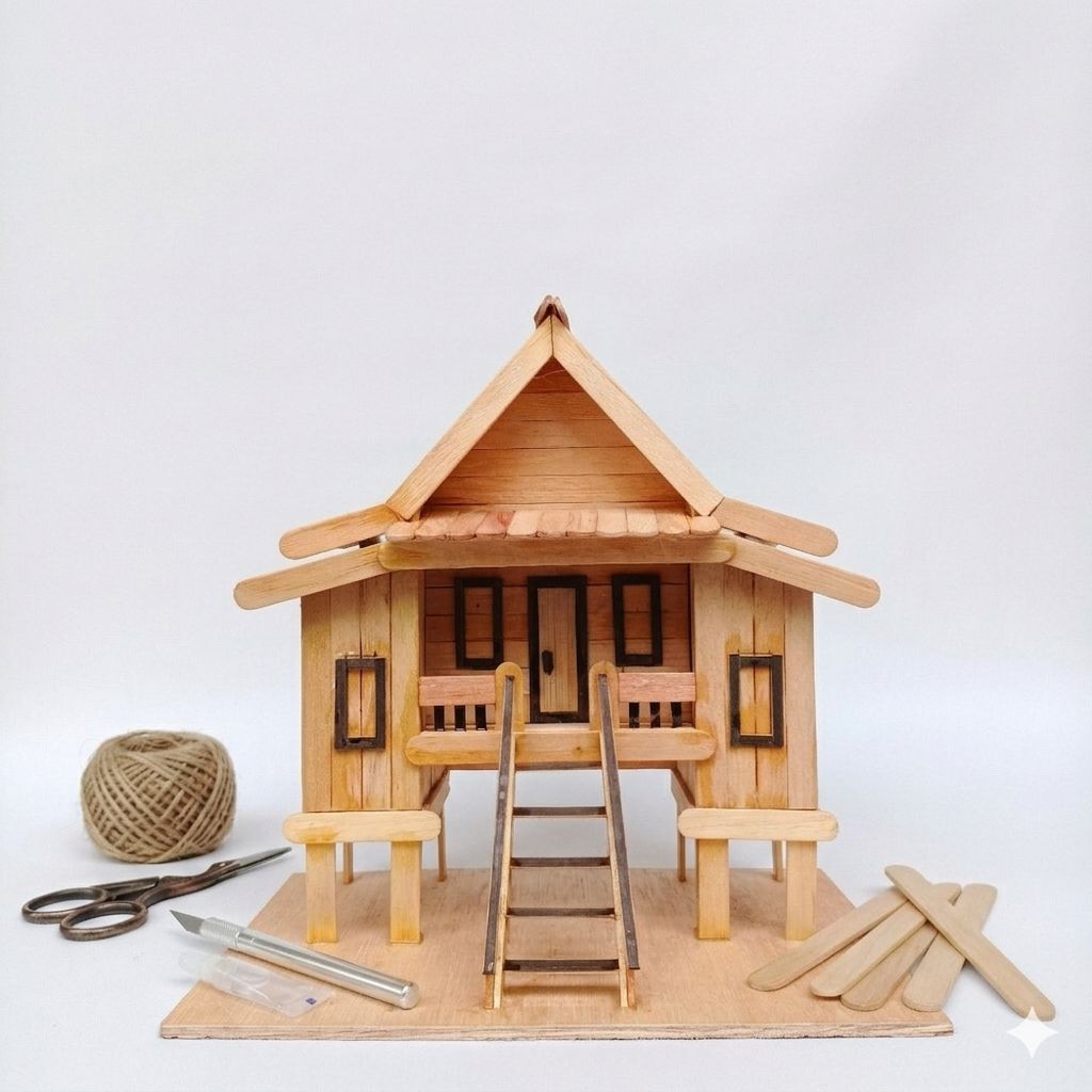 Miniatur Rumah Selaso Jatuh Kembar Rumah Adat Melayu khas Riau