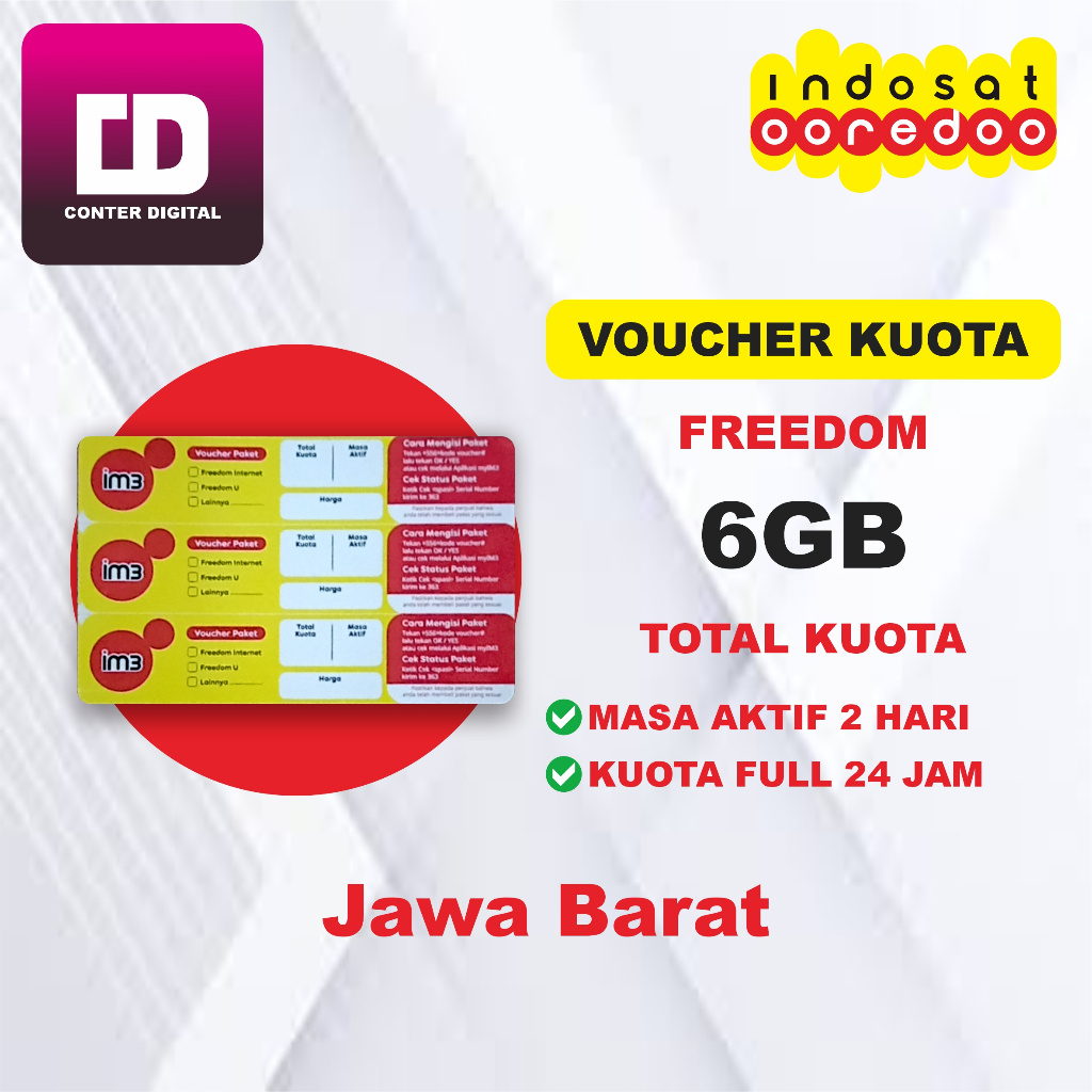 Voucher Kuota Indosat 6GB 2 Hari Full 24 Jam Paket Internet Indosat Ooredoo Murah
