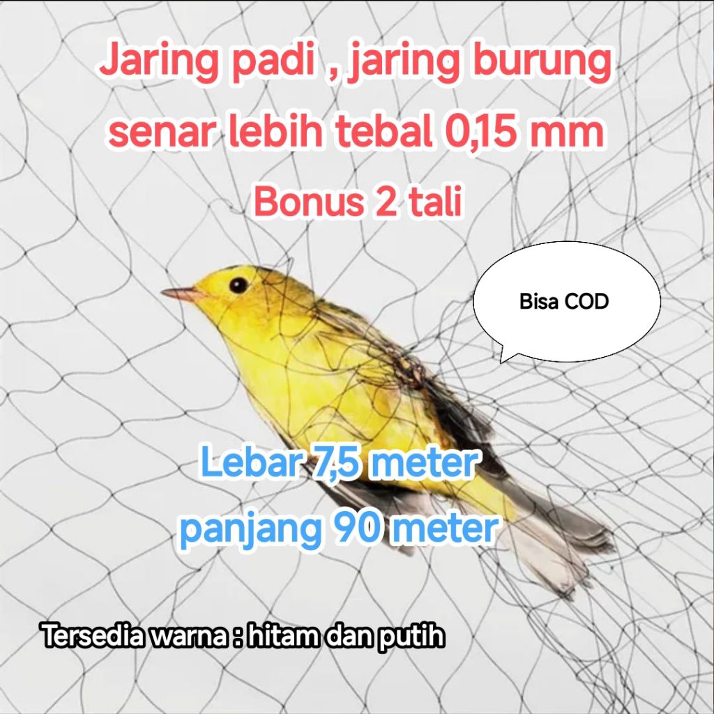 Jaring burung hitam Senar 015 tinggi 7,5 meter panjang 90 meter lubang 3 inci senar lebih tebal 015 