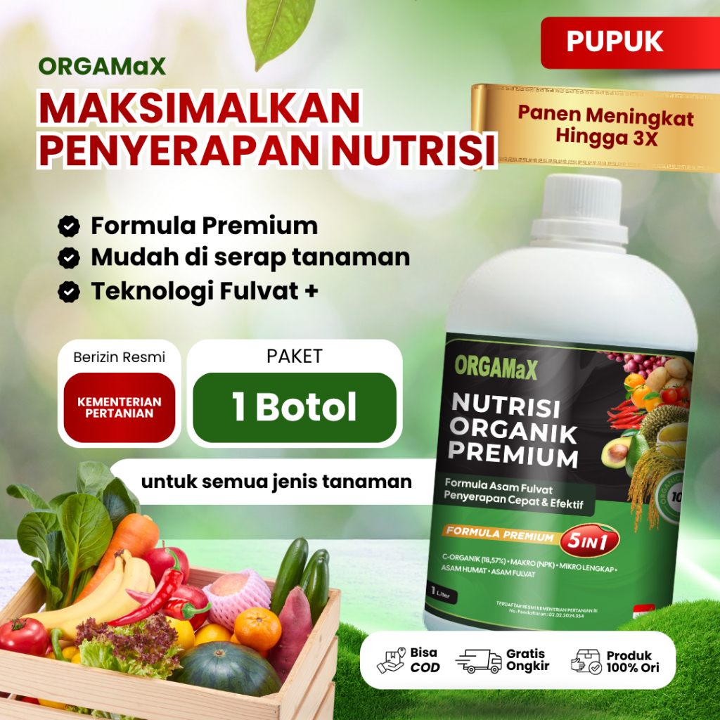 Orgamax 1 Liter - Pupuk Asam Fulvat Organik Untuk Cegah Kuning dan Keriting