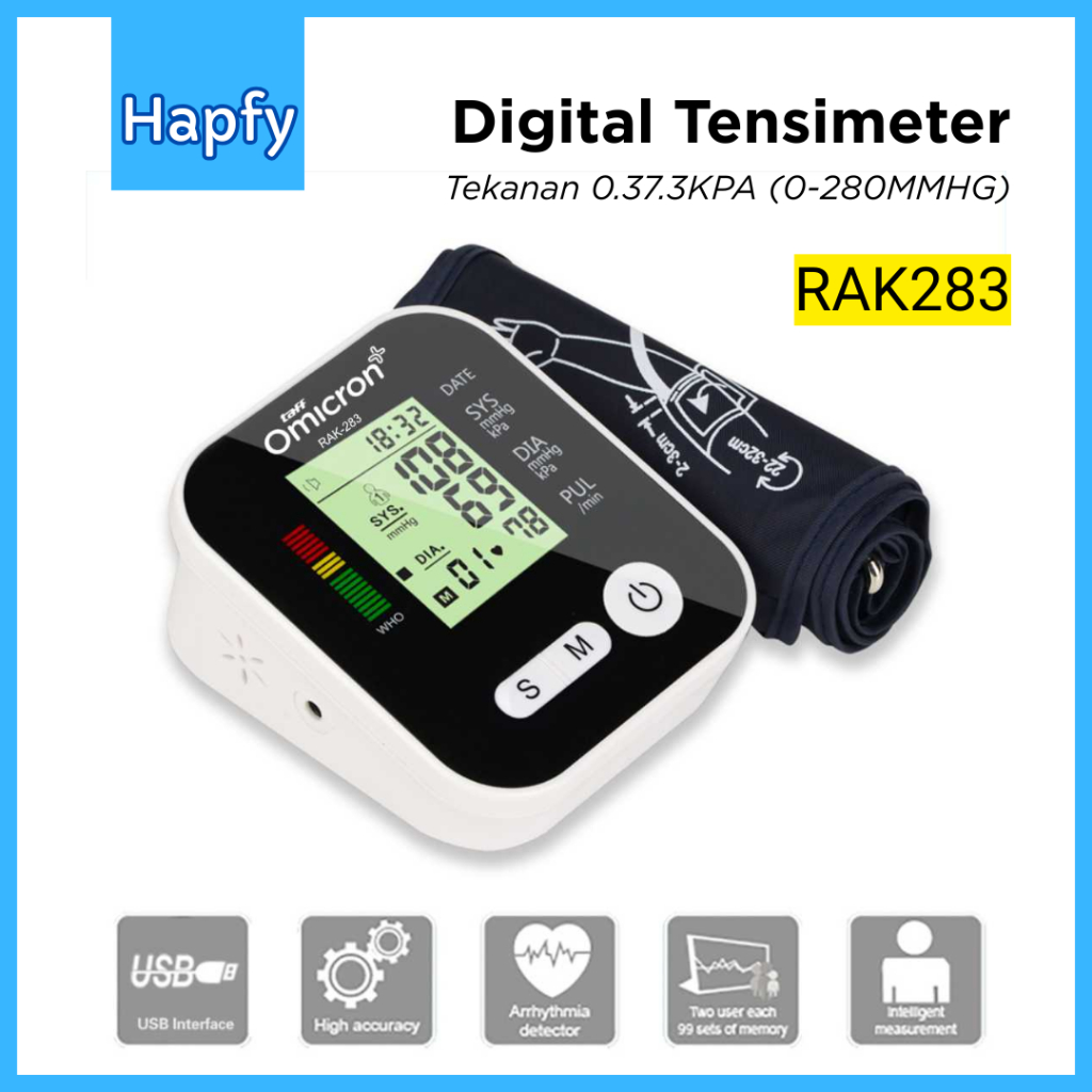 Hapfy Tensimeter Digital Alat Pengukur Tensi Tekanan Darah Voice Indonesia 2x99 Memori RAK283
