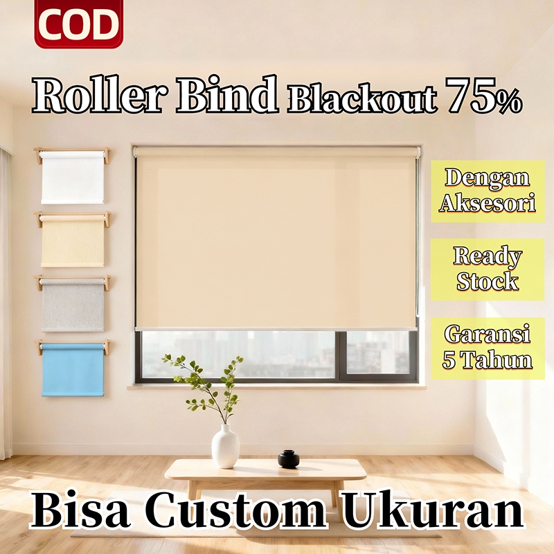 Gorden Jendela Blackout 75% Roller Blind Jendela Dapat Disesuaikan Tirai Gulung Garansi Anti Air Dan