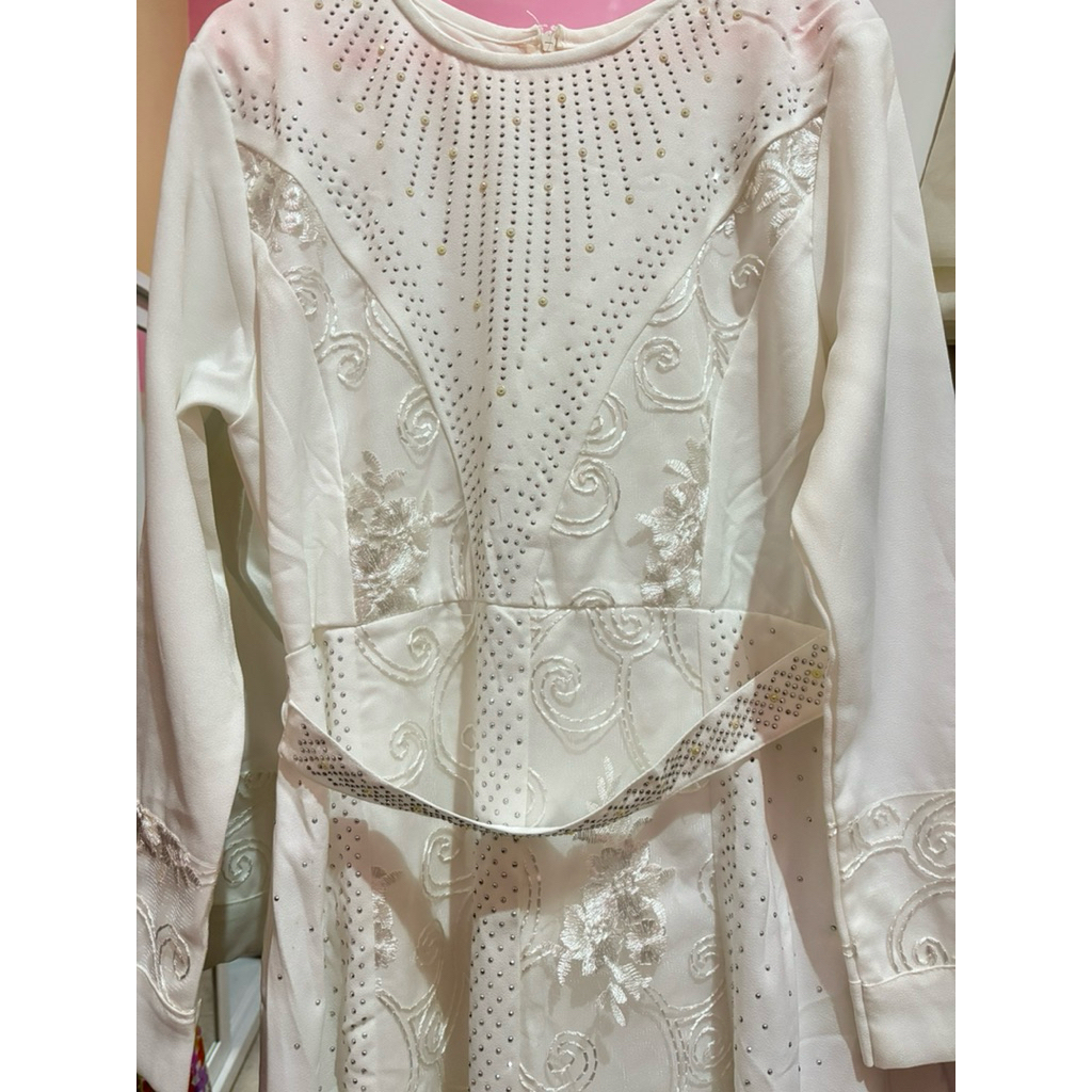 GAMIS DRESS MEWAH ELEGAN PUTIH/ ABAYA PUTIH PESTA