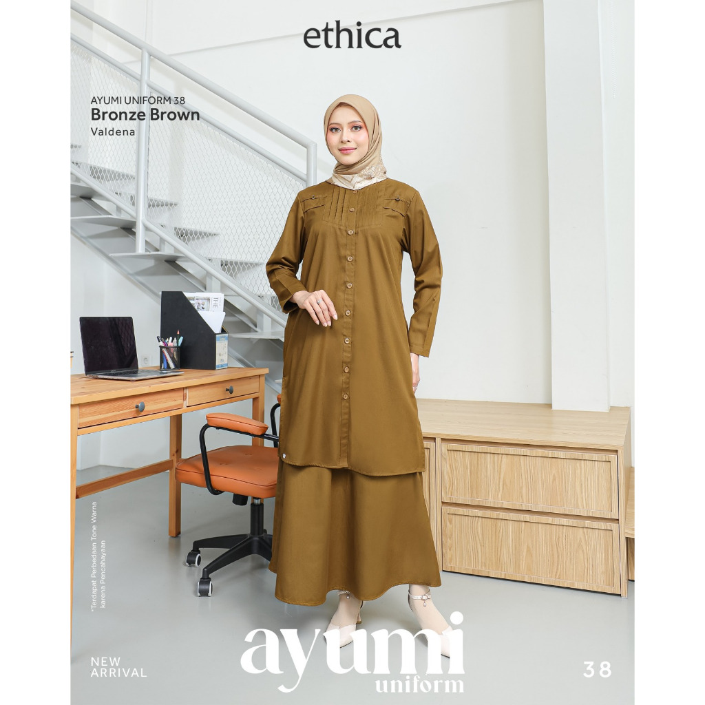 AYUMI UNIFORM 38, Baju Seragam Pemda Guru PNS Wanita Tunik Stelan Rok Khaki (ETHICA RUMAHA FAIQA)