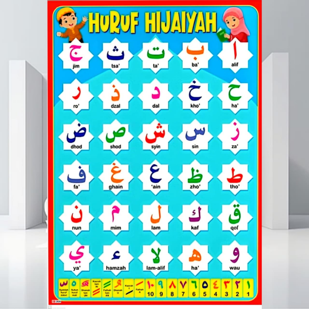 Poster Edukasi Anak Huruf Hijaiyah Huruf Besar Angka Hewan DLL