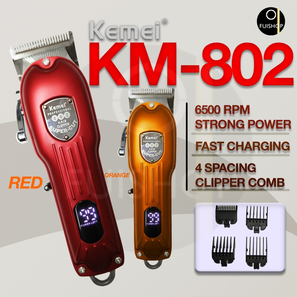 kemei km 802 alat cukur rambut baterai LCD cas digital mesin cukur hair clipper