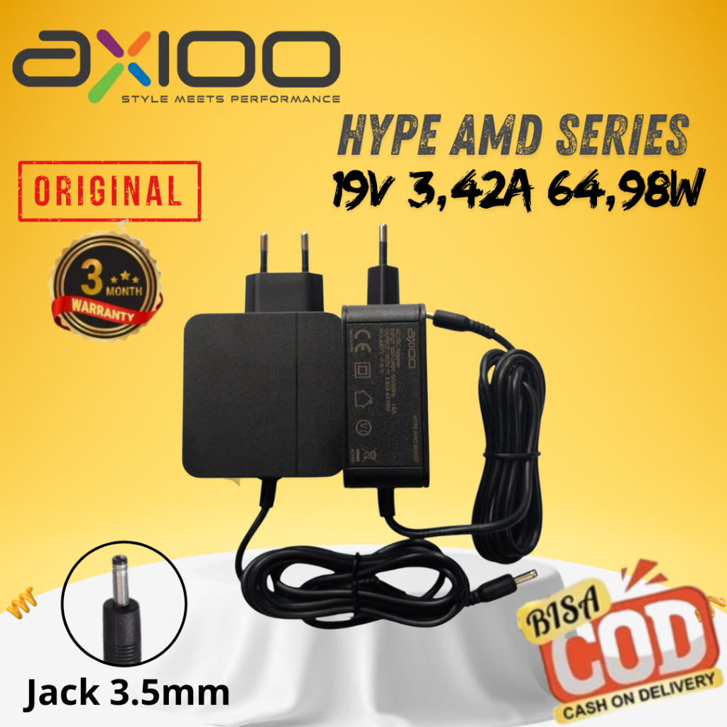 adaptor cas laptop axioo hype amd series 19v 3,42a 64,98w | axioo hype 3/5/7 garansi 3 bulan origina