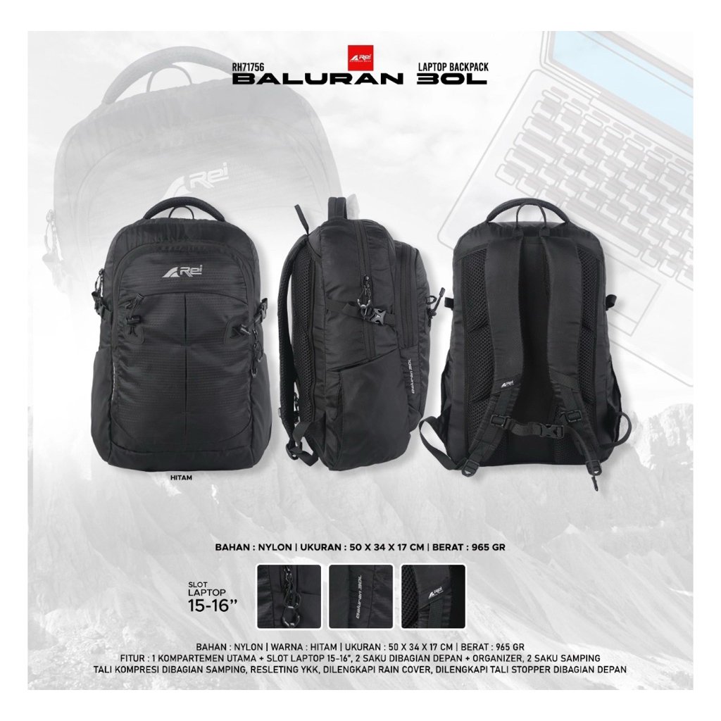 REI TAS RANSEL PUNGGUNG BALURAN 30L BLACK