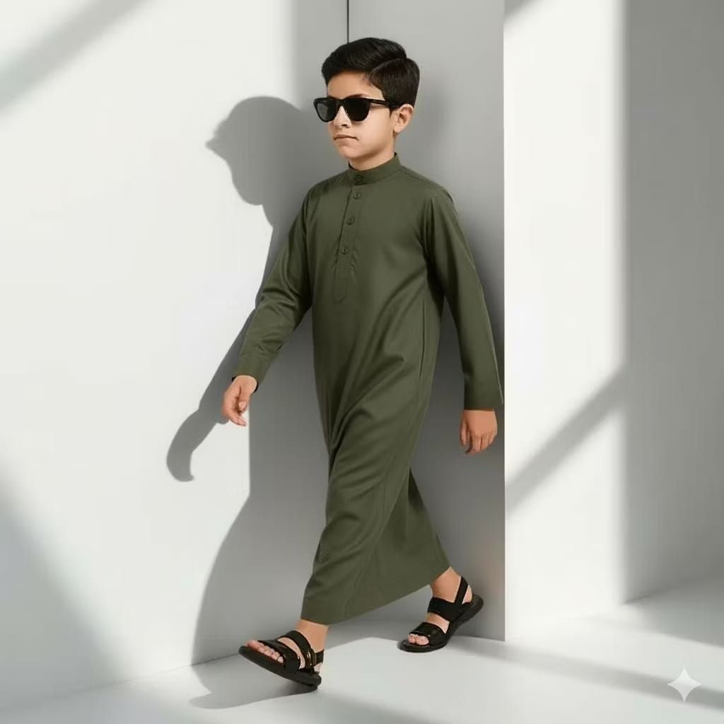 Jubah Polos Warna Hijau Army Jubah Anak Terbaru  Bahan Katun Miqro Premium Lembut