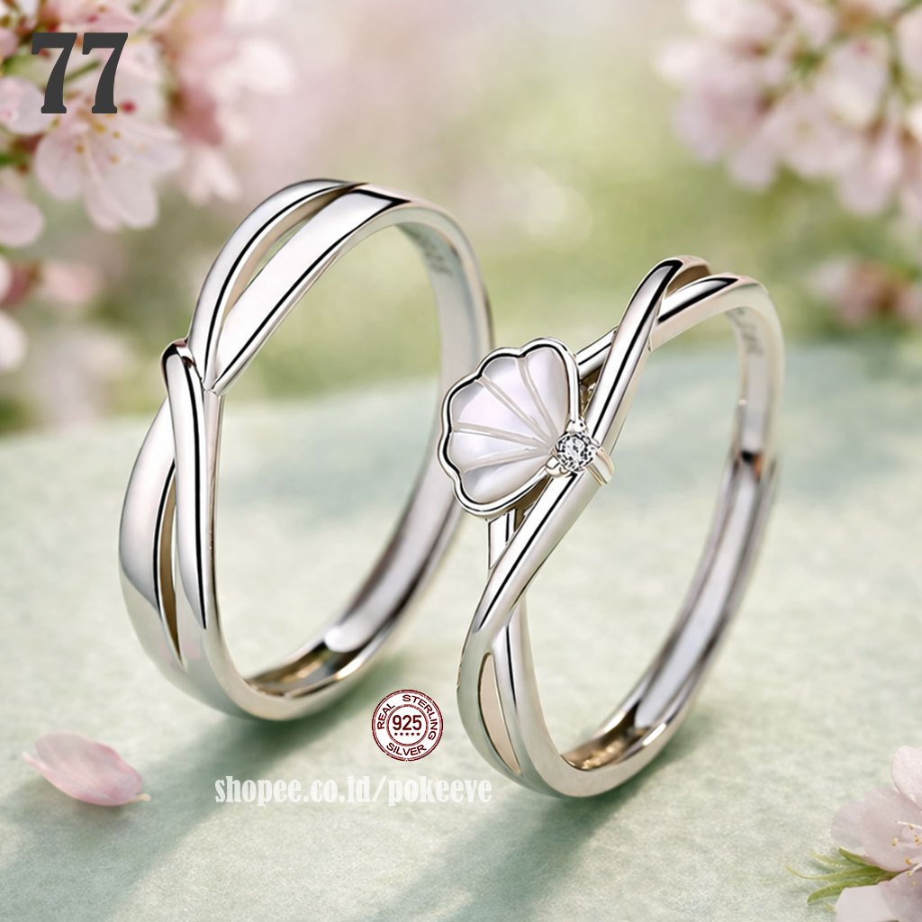 Cincin Couple/ Tunangan Pearl Shell Sterling Silver S925 Ring Perhiasan Cincin Pria/ Wanita