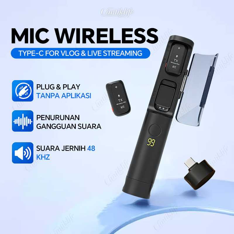 Terbaru! Microphone Wireless 4-in-1 Dual Mic Imam Mesjid dan Creator Live Seharian HP Plug & Play Ty
