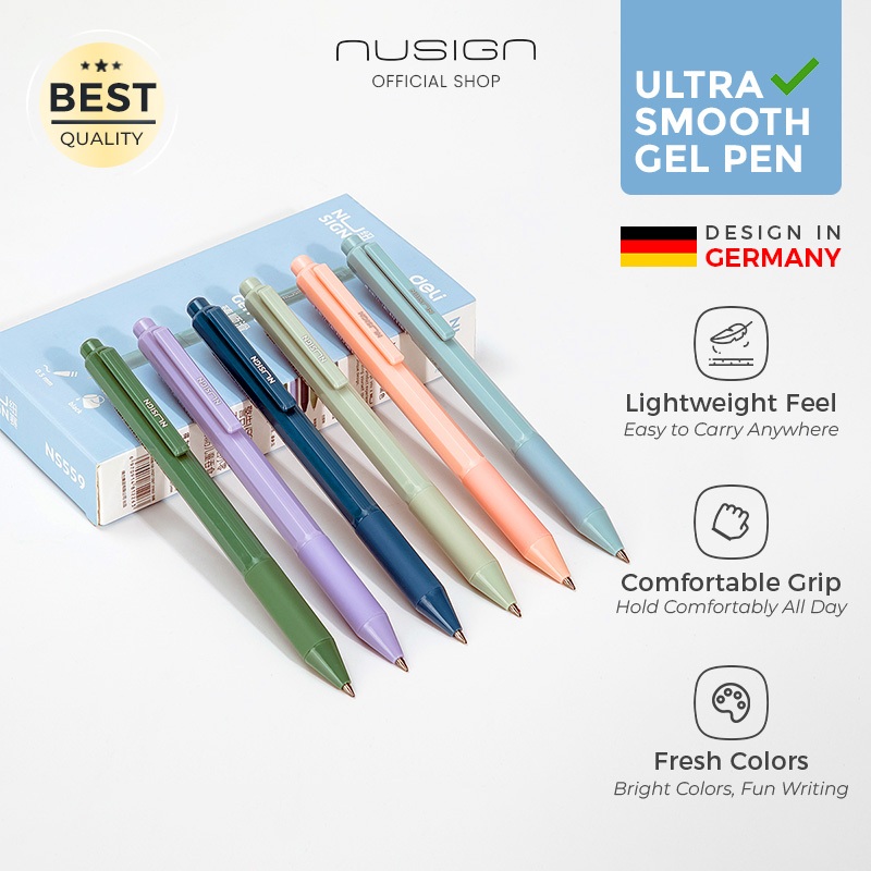 Nusign Gel Pen / Gel Pen Cetek 0.5mm Tinta Hitam Warna Pastel NS559