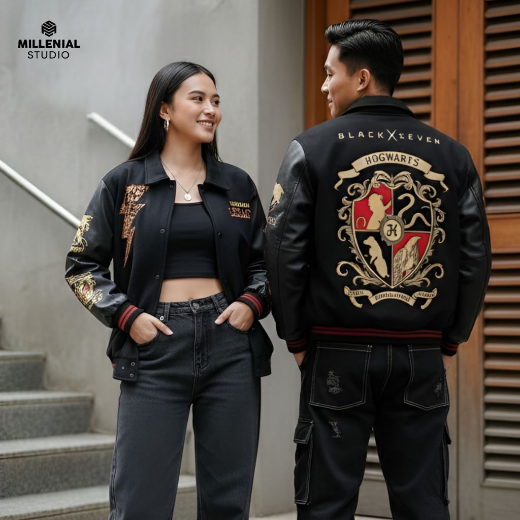 Hogwarts Legacy V2 Varsity Jacket Original Blackseven | Jaket Harry Potter Kulit Baseball Bordir