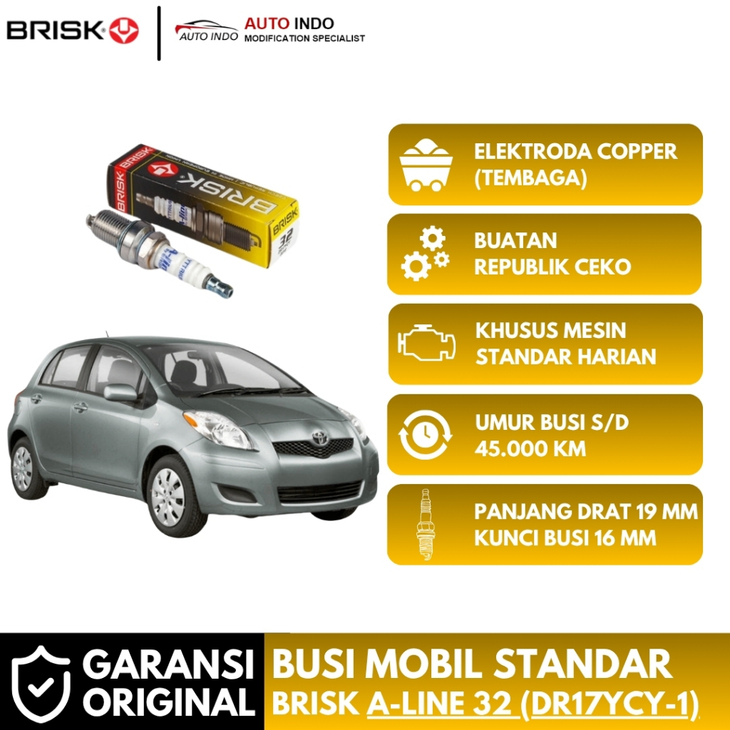 Busi Mobil Brisk Aline 32 untuk Toyota Yaris Bakpao Mesin 1NZ | Garansi Ori BRISK