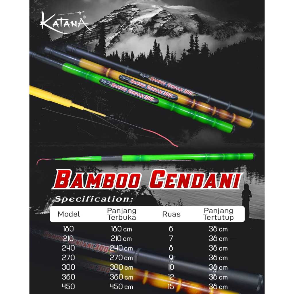 JORAN TEGEK BAMBOO CENDANI TEKNIK PANCING TEGEK(TANPA REEL) BAHAN KOMPOSIT FIBER KUAT RINGAN DAN KAK