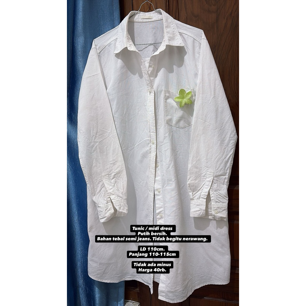TUNIK WANITA/MIDI DRESS PUTIH/KEMEJA WANITA/PRELOVED
