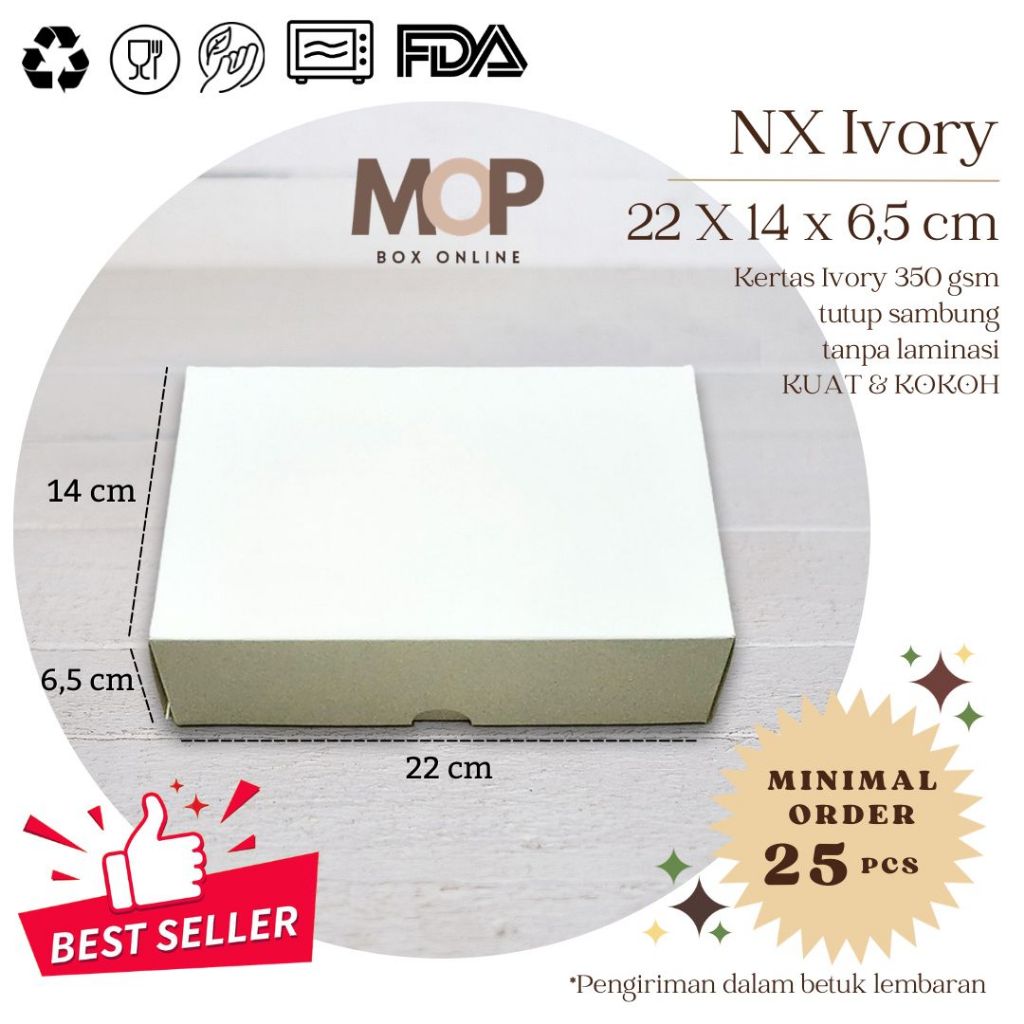 Kotak NX Polos Ivory Kotak 22x14x6,5 Kotak Putih POLOS Dus Nasi Box Nasi Catering Kotak Tebal