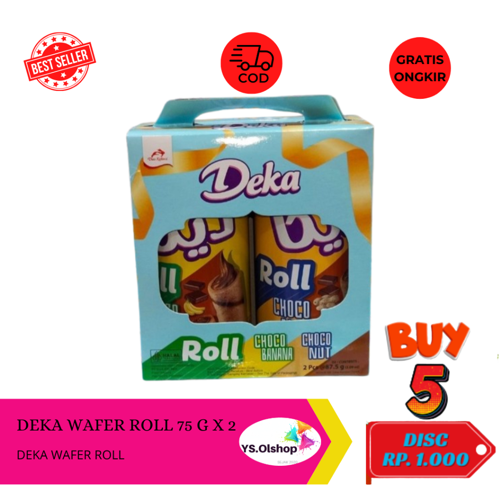 DEKA WAFER ROLL ISI 2 (150 Gr) rasa Choco Banana & Choco Nut KALENG EDISI LEBARAN