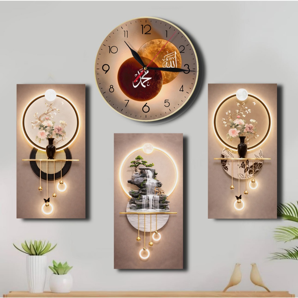 Promo Jam Dinding Hiasan Dinding Aesthetic Hias Dinding Ruang Tamu - Set Jam 3D dan 3 Hiasan Dinding