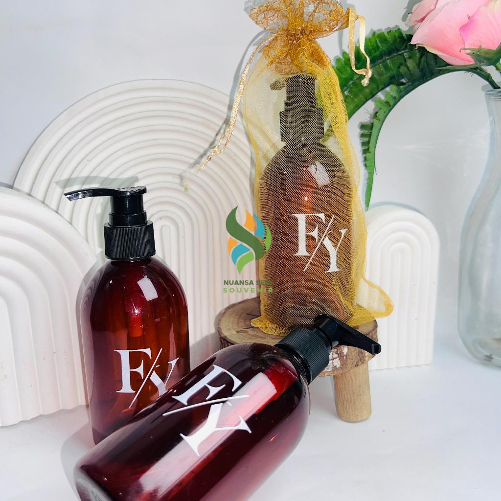Souvenir Pernikahan Botol Sabun Cair Aesthetic Amber 250ml Botol Pump 250ml Coklat Oval Sablon