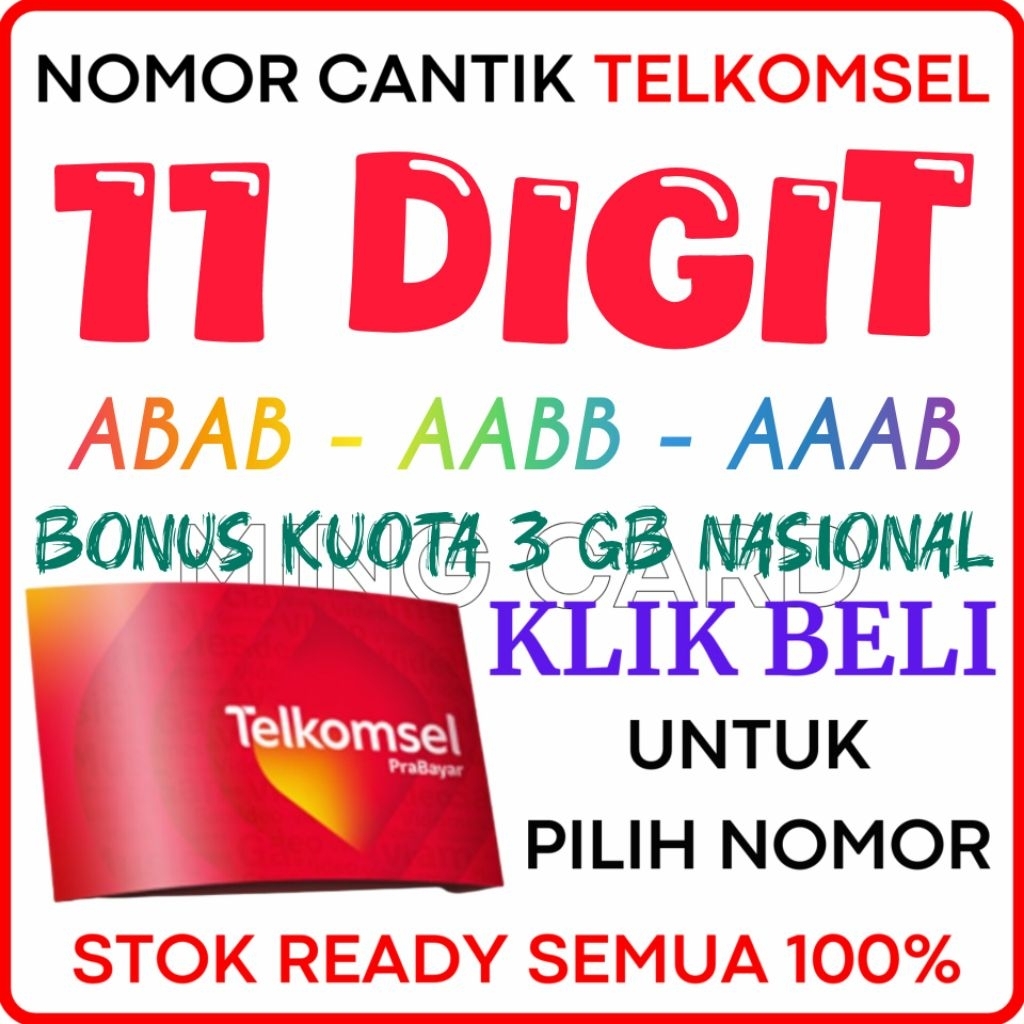 TIPE 11 DIGIT ABAB MURAH SALE ( BOX 2 ) - Nomor Cantik Telkomsel 4G/5G Kartu Perdana Simpati Cantik 