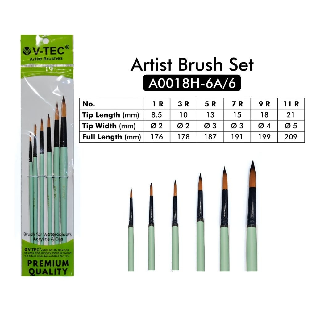 V-TEC Round Brush 0018H set 6 / Kuas Lukis