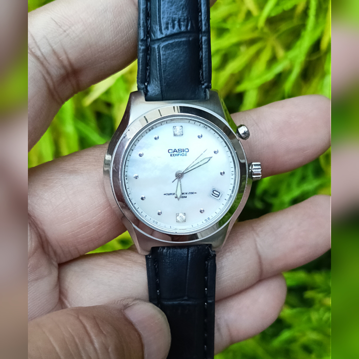 CASIO EDIFICE EFL-115 White Silver Original Second | Jam Tangan Vintage Wanita (Luminous LED)