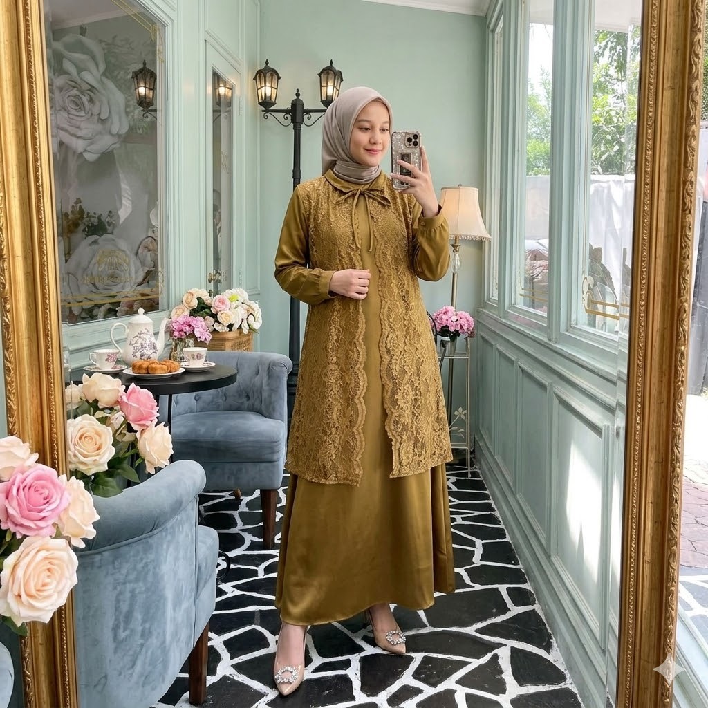 Gamis Set Inner Outer Bahan Katun Toyobo Mix Brukat
