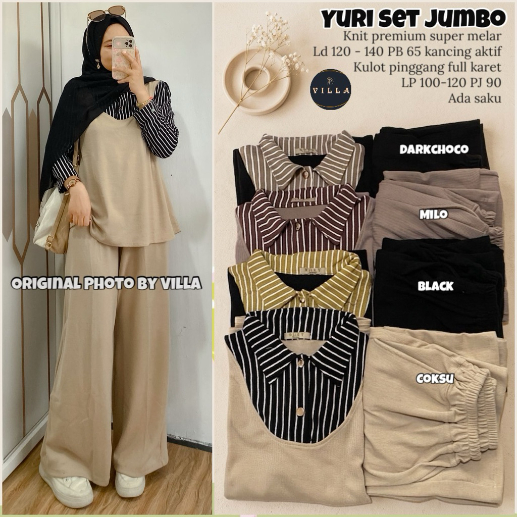yuri set  kaos wanita terbaru knit one set knit  wanita villa