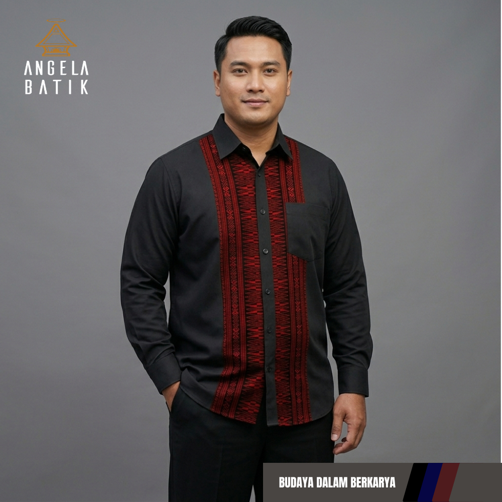 Angela Batik Batak | Kemeja Pria Lengan Panjang Motif Ulos Batak BK33 | Batik Pria Motif Ulos SE33