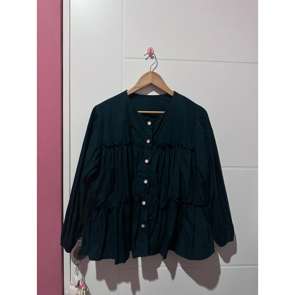 Blouse Ruffle Dark Green