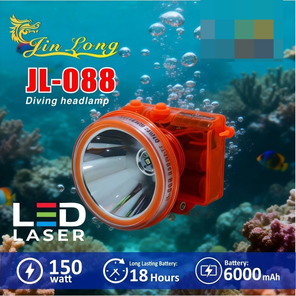 Jinlong JL-088 Senter Kepala Selam 150W Cahaya Putih Baterai 6000mAh Durasi 18 Jam - WAterproof