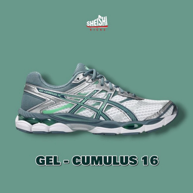 Sepatu Sneakers Pria Asics Gel-Cumulus 16 White Green