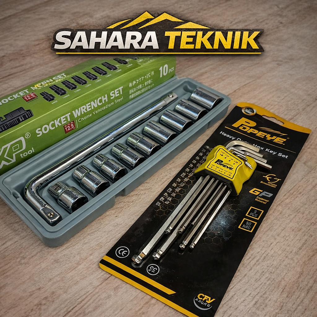 PAKET Kunci Shock Sok Set 10 Pcs 8-24 Mm + POPEYE Kunci L  Set Panjang Hex key Set 9 Pcs Ready Kunci