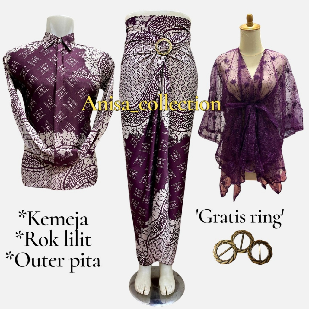 Setelan coupel batik eksklusif  kemeja panjang dan rok lilit outer pita modern