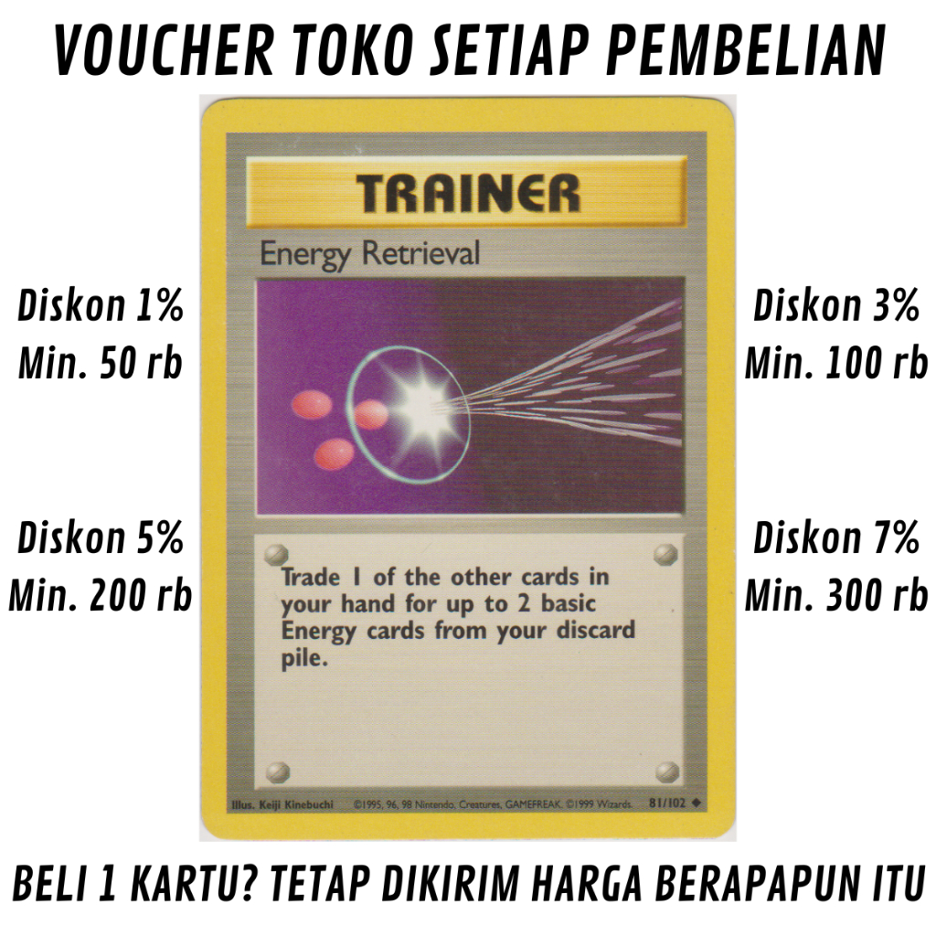 [6050] Kartu Pokemon TCG Bahasa INGGRIS KONDISI LP (LIGHT PLAYED) Energy Retrieval Base Set 81/102 E