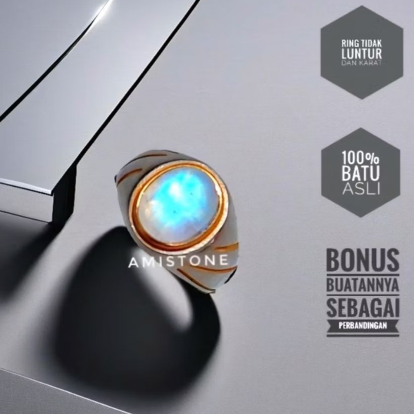 Batu Cincin Biduri Bulan Air Laut Asli Batu Alam