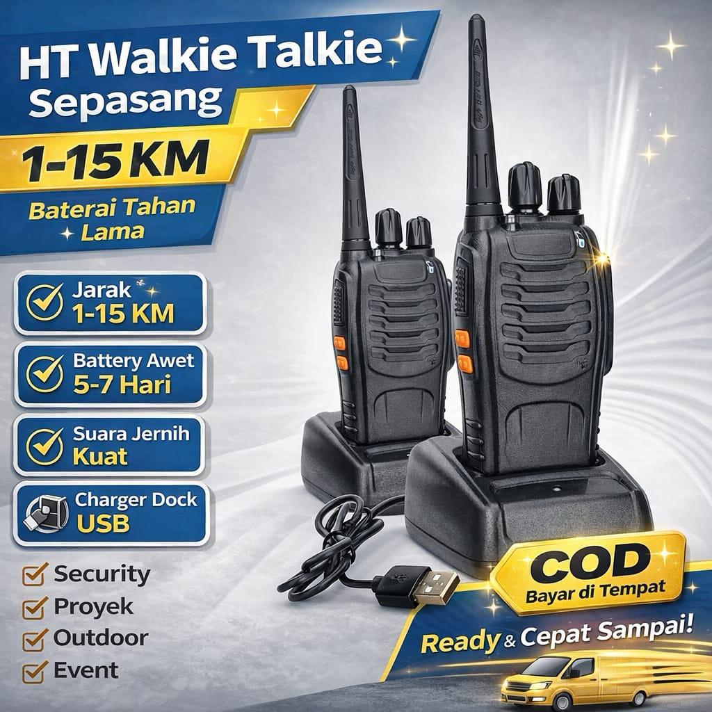 HT Walkie Talkie Sepasang 1-15KM Baterai Tahan Lama