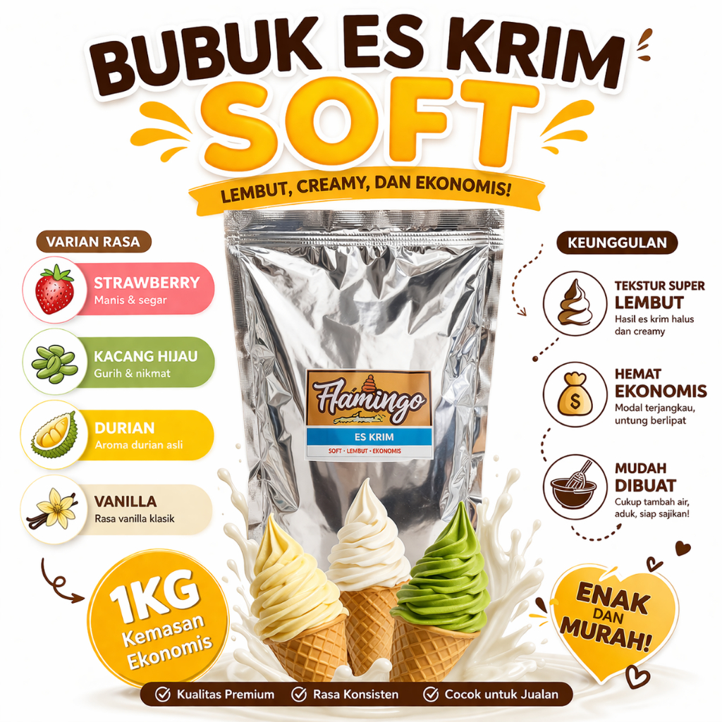 Bisa 200 cup Bubuk Ice Cream - Bubuk Pembuat Es Krim - Bahan Es Cream 1 KG