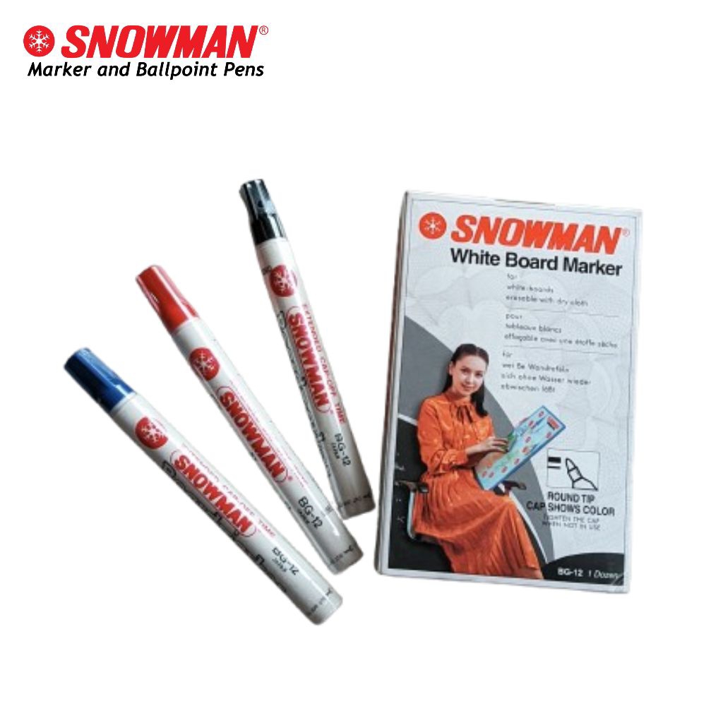 SNOWMAN SPIDOL PAPAN TULIS / SNOWMAN WHITE BOARD MARKER RED-BLACK-BLUE INK 1BOX/12PCS