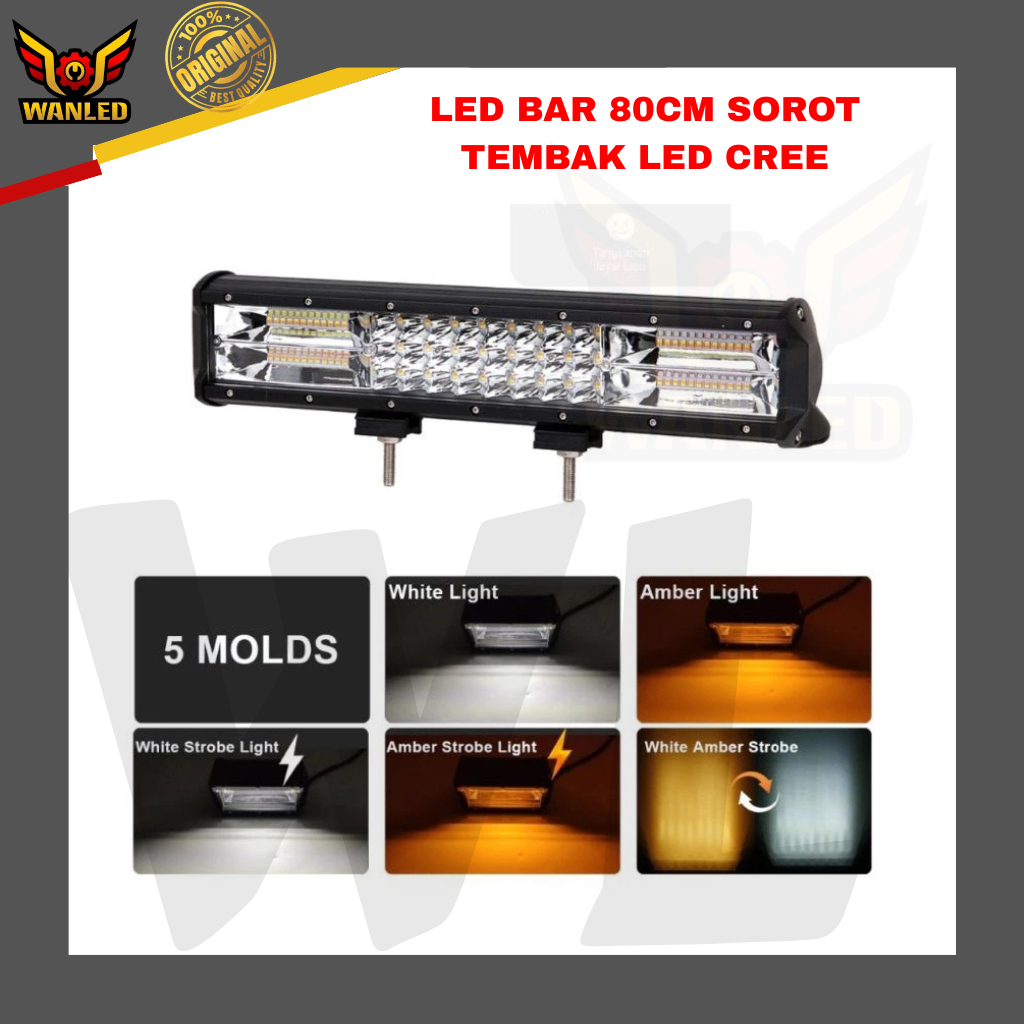 LAMPU LED BAR LIGHT BAR 60 CM 2 WARNA PUTIH KUNING 5 MODE COMBO OFFROAD JEEP SOROT TEMBAK